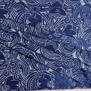 Fabric By The Yard Indigo Blue Cotton Fabric, Indian Block Printed Natural Vegetable Dye Sewing Fabric, Dabu Print Mud Resist Fabric indigo