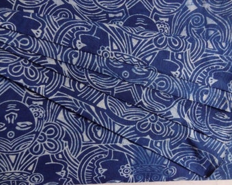 Indigo Blue Cotton Fabric By The Yard: Indian Block Print Sewing Fabric
