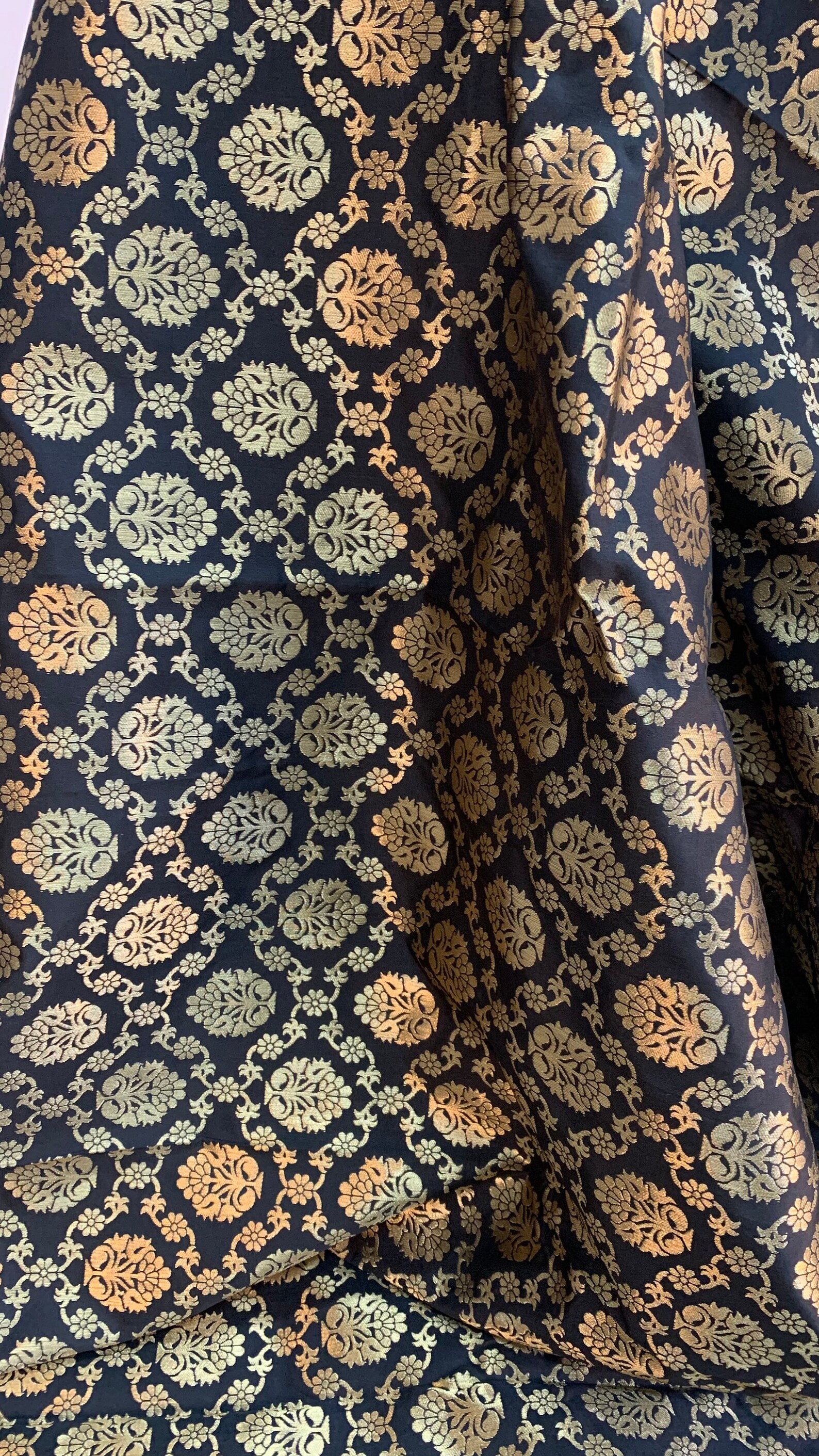 Black Banarasi Indian Brocade Fabric by the Yard Blended Silk | Etsy