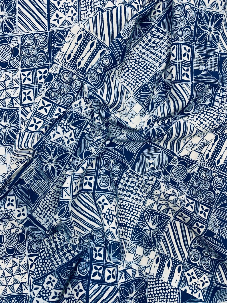 Geometric Indigo Blue Print Fabric Hand Block Printed Fabric Etsy