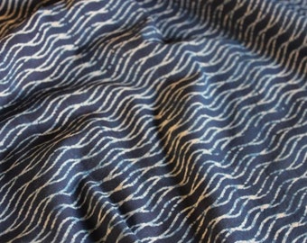 Indian Block Print Cotton Fabric, Indigo Blue Dabu Hand-Stamped Textile by Yard