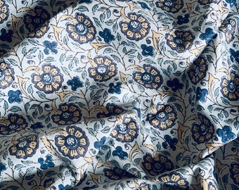 Floral Block Print Cotton Fabric: Gray Indian Dress Fabric by Yard