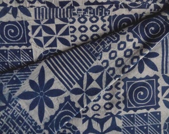 Indian Block Print Cotton Fabric, Indigo Blue Hand Stamped, Sewing Quilting Dressmaking By Yard