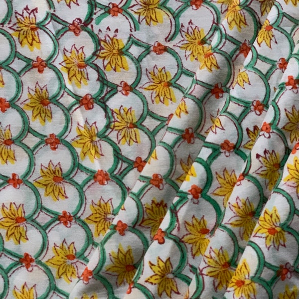 Hand block print, Lotus print, soft cotton fabric, Fabric modern floral fabric Indian print fabric womens dress fabric