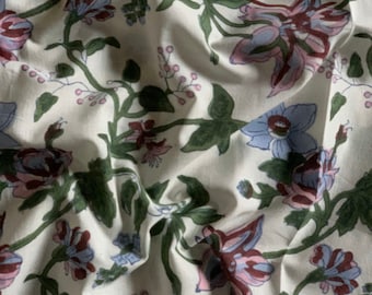 Floral Block Print Cotton Fabric: Soft Lightweight Sewing Material