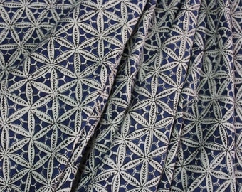 Blue Floral Cotton Fabric: Hand Block Print Cambric Sewing Material