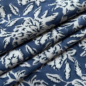 Blue block print fabric cotton fabric vegetable dyes womens clothing casual girls dress fabric by yard cotton robe table cloth