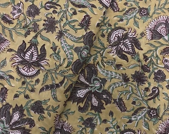 Indian Hand Block Print Cotton Fabric, Floral Textile for Dressmaking Quilting Home Decor