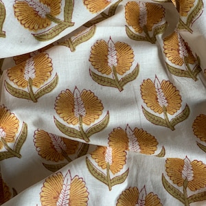 Yellow Sanganeri buti Print Fabric Block Printed Indian Cotton Lightweight Soft Fabric, Dressmaking Sewing Fabric By The Yard