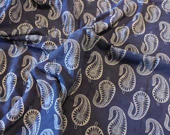 Indigo Blue Paisley Fabric: Hand Block Print Cambric Cotton By The Yard