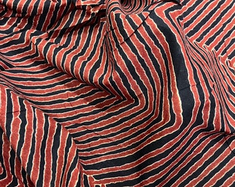 Block Printed Cotton Fabric: Maroon & Black Geometric Print