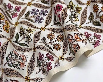 Floral Block Print Cotton Fabric: Multi Color Vegetable Dye (by Yard)