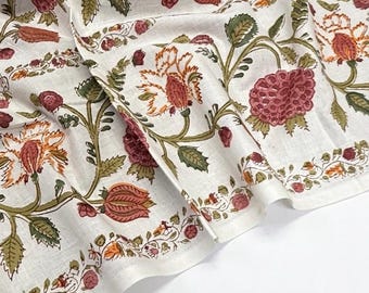 Floral Block Print Cotton Fabric: Lightweight Sewing Material