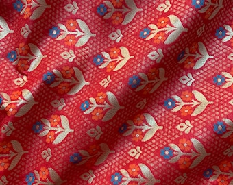 Stof rood brokaat: Indiase kunstzijde, bloemenjacquard (op maat gesneden)