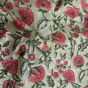 Beautiful Hand Block Printed Fabric, Cotton Fabric, Indian Fabric, fabric by yard, Block Printed Cotton womens clothing