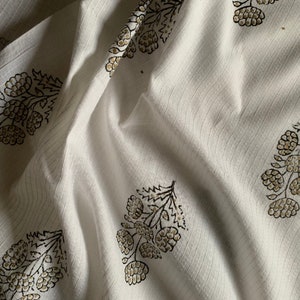 Black Hand Block Print Fabric, Cotton Fabric, Indian Fabric, fabric by yard, Block Printed Cotton womens clothing robe, kantha stitch fabric