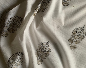 Black Floral Hand Block Print Cotton Fabric by the Yard