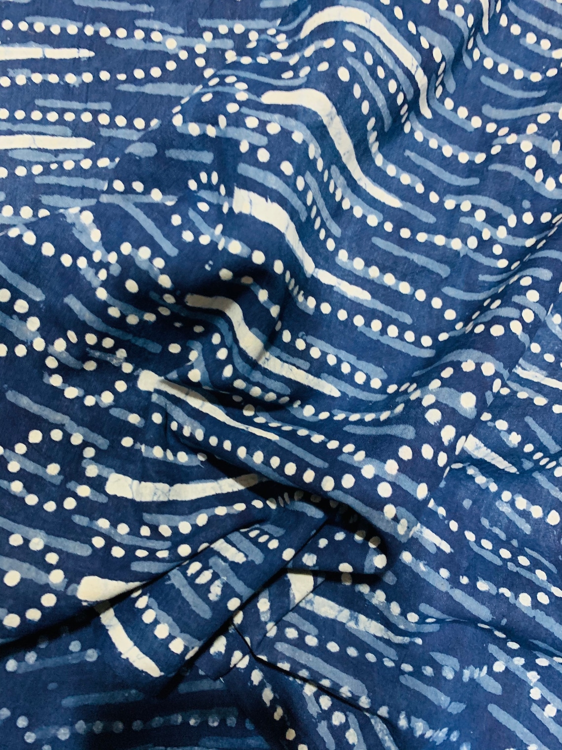 Cotton Fabric Block Print Fabric by the Yard Indigo Blue Etsy