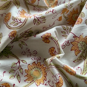 Floral Block Print Cotton Fabric: Indian Fabric by the Yard