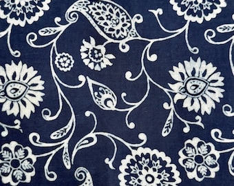 Indigo Block Print Cotton Fabric: Hand-Dyed Leaf Design