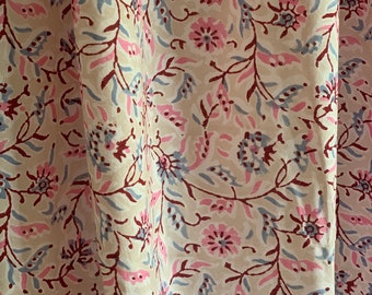 Floral Block Print Cotton Fabric: Indian Summer Dressmaking Fabric