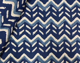 Indigo Blue Cotton Fabric, Hand Block Printed Dabu Print, By Yard