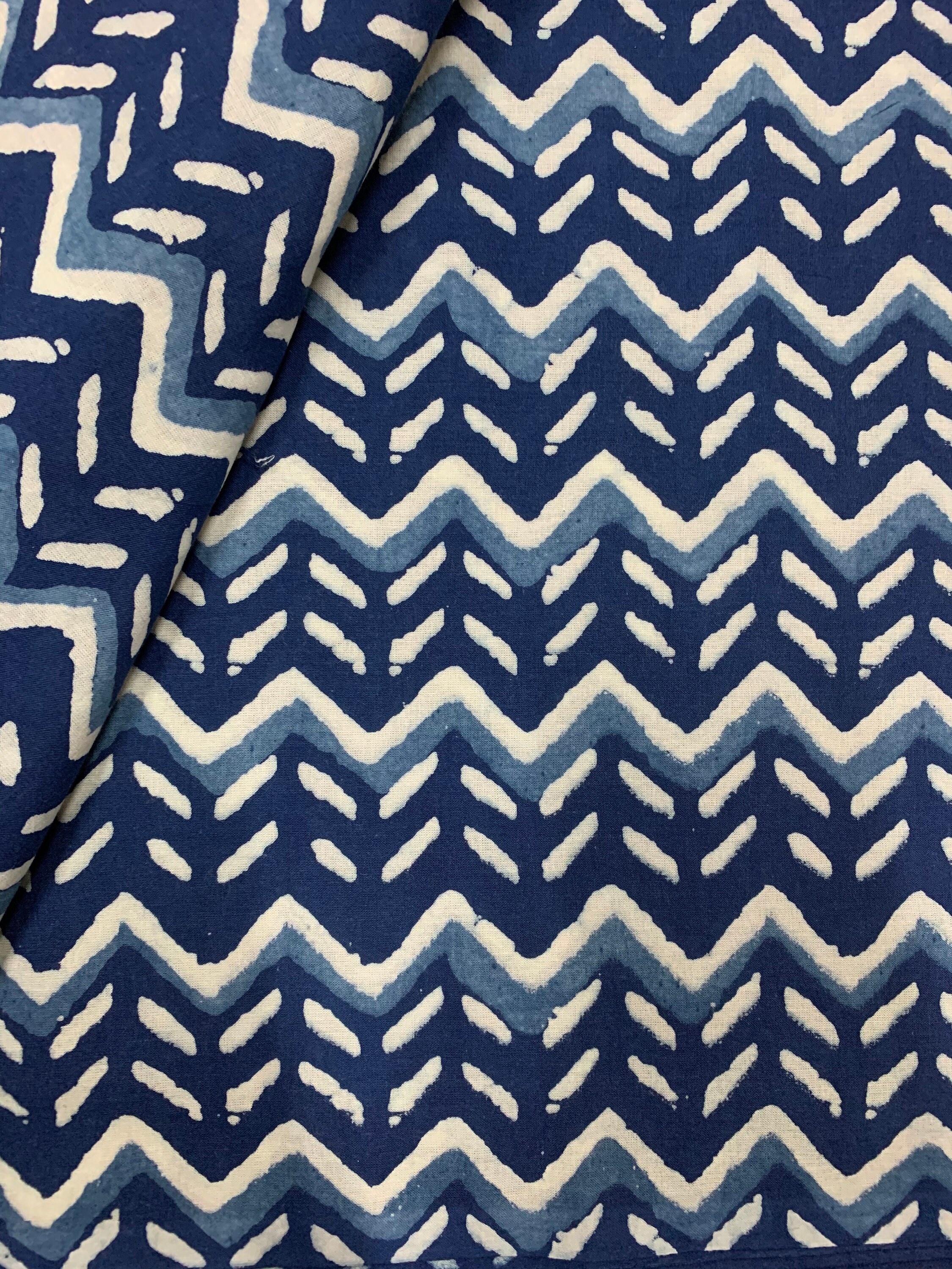 Indigo Blue Print Fabric Hand Block Printed Fabric Natural Etsy