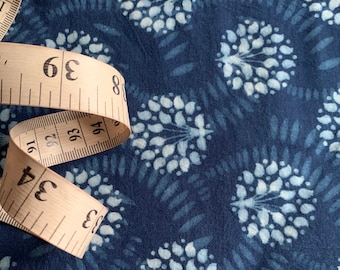 Indigo Blue Block Print Fabric, Natural Vegetable Dye Cotton, By The Yard