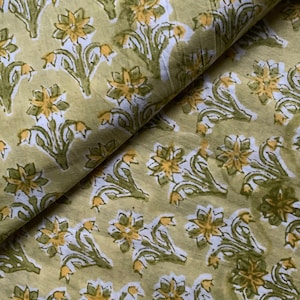 Tela de algodón con estampado floral cortada a medida, impresa a mano en bloque