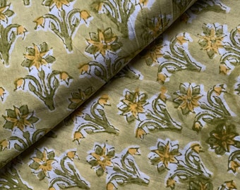 Floral Print Cotton Fabric By The Yard, Hand Block Printed