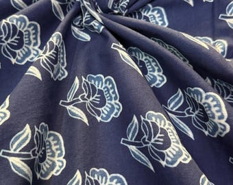 Indigo Leaf Print Cotton Fabric: Hand Block Printed Baby Cloth