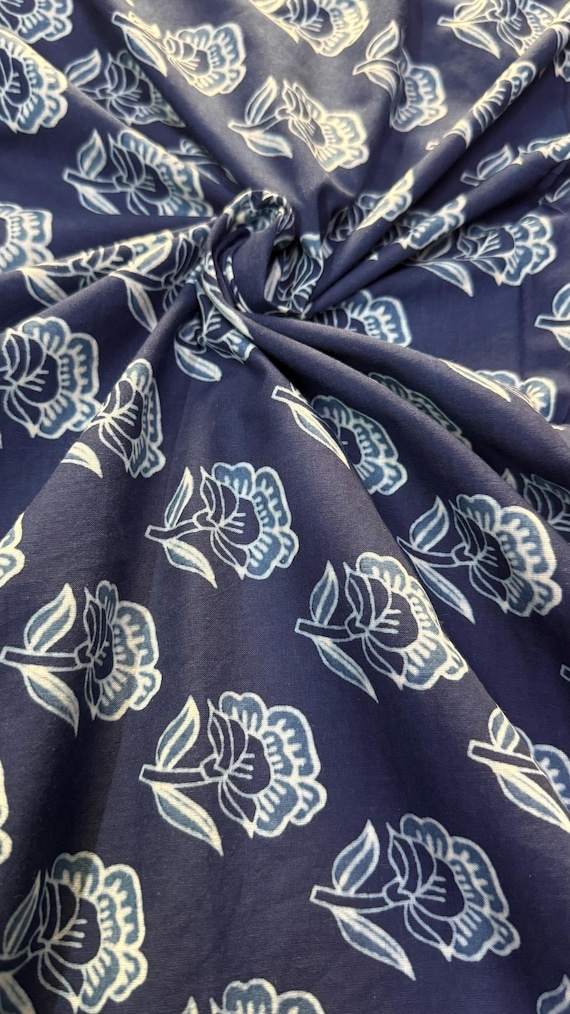 Indigo Leaf Print Cotton Fabric: Hand Block Printed Baby Cloth