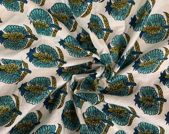 Floral Screen Print Cotton Fabric: Indian Sewing Fabric by Yard
