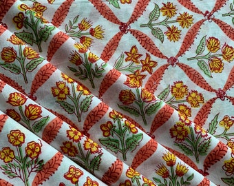 Floral Print Cambric Fabric: Hand Block Printed Cotton Sewing Material