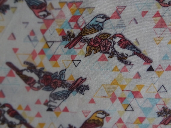 Bird Print Rayon Fabric: Geometric Indian Style Clothing Material