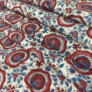 Blue Beautiful Hand Block Printed Salmon Fabric, Cotton Fabric, Indian Fabric, fabric by yard, Block Printed Cotton womens clothing