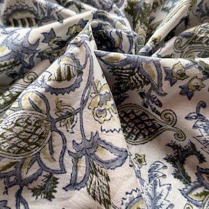 Green Beautiful Hand Block Printed Fabric, Cotton Fabric, Indian Fabric, fabric by yard, Block Printed Cotton womens clothing