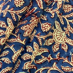 Floral Block Print Cotton Fabric: Aqua Blue Indian Cloth by the Yard