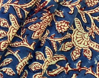 Hand Block Print Cotton Fabric, Indian Floral Textile, Dressmaking Quilting Material