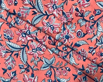 Hand Block Printed Cotton Fabric: Floral Print, Lightweight Indian Fabric
