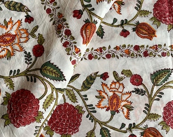 Floral Block Print Cotton Fabric: Lightweight Sewing Material