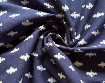 Indigo Leaf Print Cotton Fabric: Hand Block Printed, Natural Dye, 44" Wide
