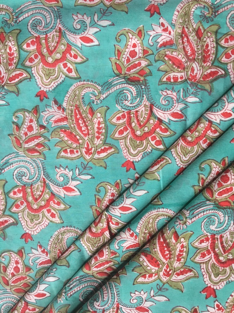 Cyan Hand Block print printed cotton fabric block printed Etsy