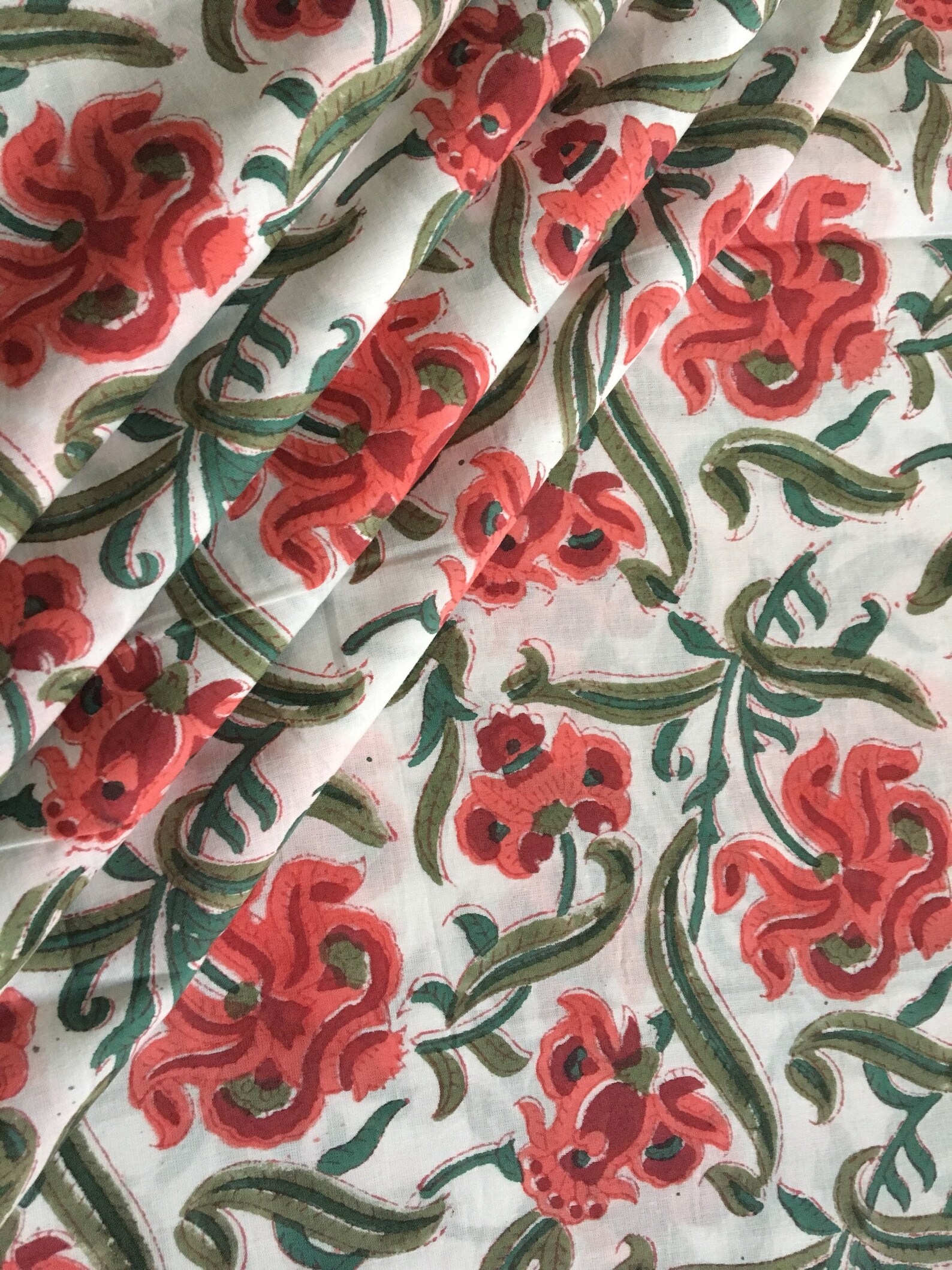 Salmon Floral Print Cotton Fabric Block Print Fabric Dress Etsy