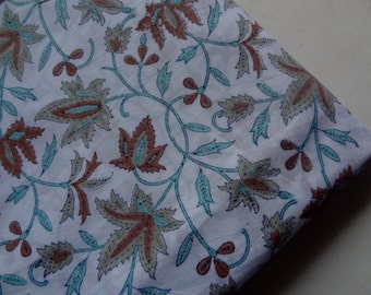 Hand Block Print Cotton Fabric: Floral Summer Dress Material