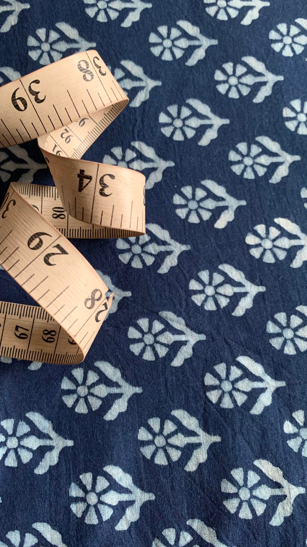 Floral Indigo Hand Block Printed Cotton Fabric: Natural Vegetable Dye ...