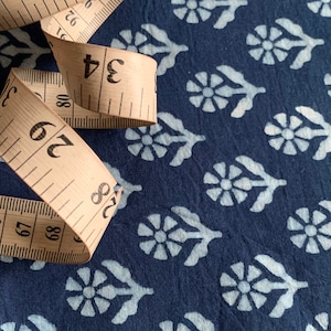 Floral Indigo Blue Print Fabric, Hand Block Printed Fabric, Natural Vegetable Dye 100% Cotton Soft Fabric, Dabu Print By The Yard