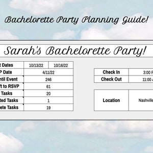 Bachelorette Party Weekend Planner - Digital download for google sheets - Planning template - wedding hen party spreadsheet maid of honor