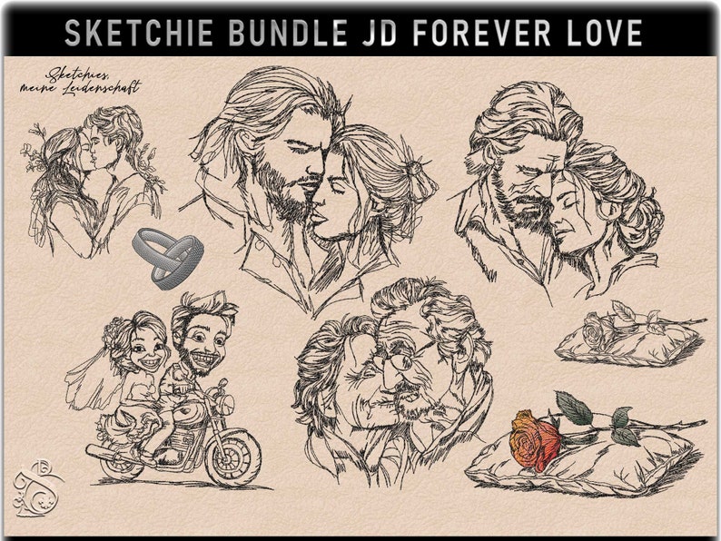 Embroidery File Bundle JD Forever Love V4 Sketchies my passion image 1