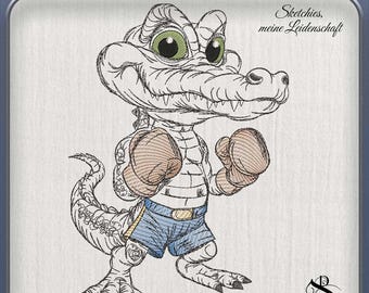 JD ALIgator Boxer – Aligator mit Boxhandschuhen | Sketchiestyle | Joycii Design-AD 37 -Tierischer Sportkalender